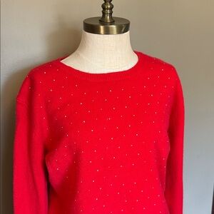 Red Women's Sweater with Crystal  Design
